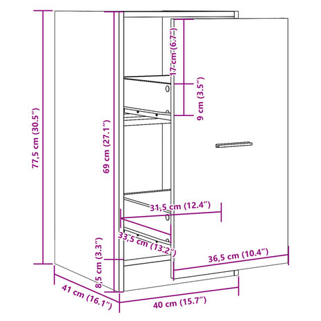 Apothekerskast 40x41x77,5 cm bewerkt hout zwart 10