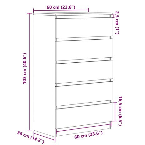 Ladekast 60x36x103 cm bewerkt hout artisanaal eikenkleur 10