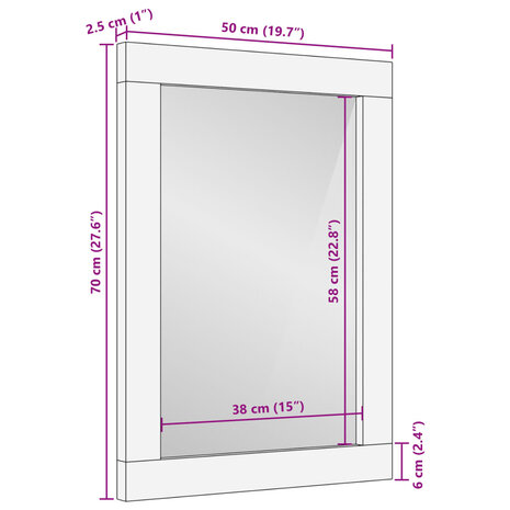 Badkamerspiegel 50x70x2,5 cm massief mangohout en glas 10