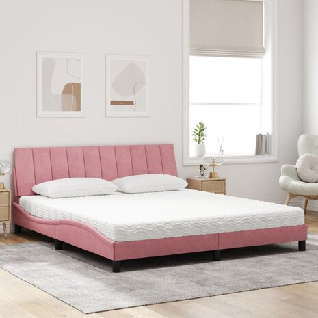 Bed met matras fluweel roze 180x200 cm 3