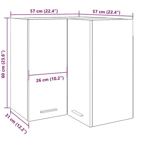 Hanghoekkast 57x57x60 cm bewerkt hout artisanaal eikenkleur 10