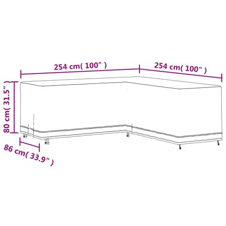 Tuinmeubelhoes L-vormig 420D 254x254x80 cm oxford zwart 12