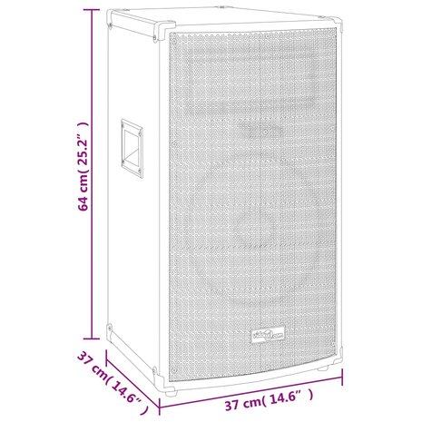 Hifi-podiumluidspreker passief 1000 W 37x37x64 cm zwart 8