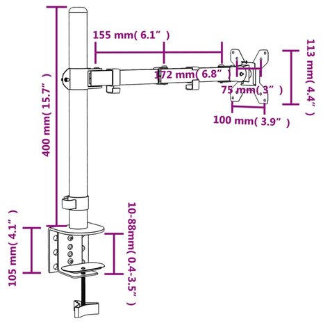 Monitorbeugel VESA 75/100 mm zwart staal 12