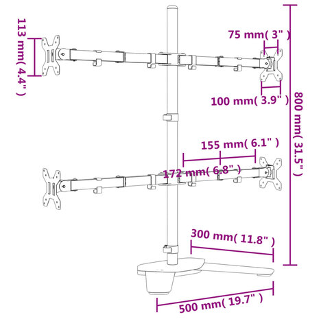 Monitorbeugel VESA 75/100 mm zwart staal 11