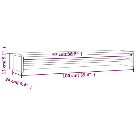 Monitorstandaard 100x24x13 cm bewerkt hout betongrijs 7