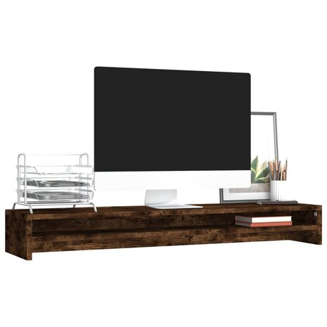 Monitorstandaard 100x24x13 cm bewerkt hout gerookt eikenkleurig 3