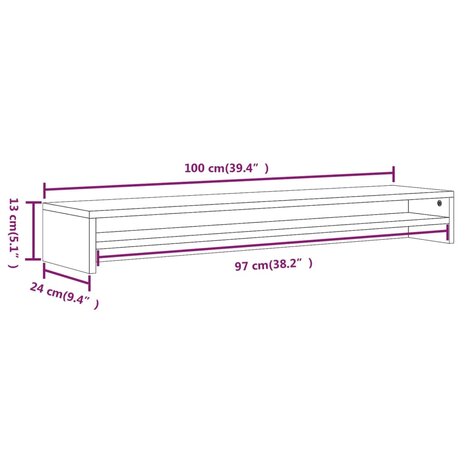 Monitorstandaard 100x24x13 cm bewerkt hout gerookt eikenkleurig 7