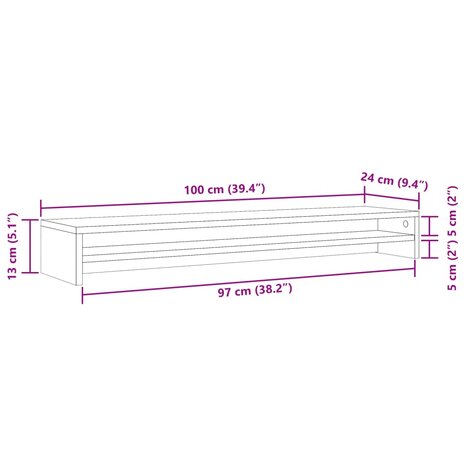 Monitorstandaard 100x24x13cm bewerkt hout artisanaal eikenkleur 10