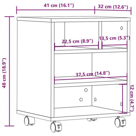 Printerkastje met wielen 41x32x48 cm wit 10