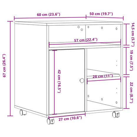 Printerkastje met wielen 60x50x67 cm wit 10