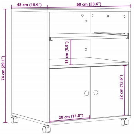 Printerkastje met wielen 60x48x74 cm wit 10