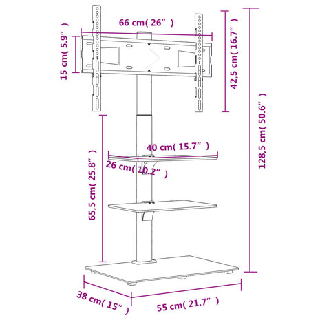 Tv-standaard hoekmodel 3-laags voor 32-65 inch zwart 11