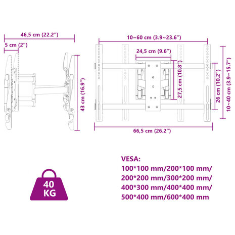 Tv-muurbeugel 37-80 inch scherm 40 kg Max VESA 600x400 mm 8