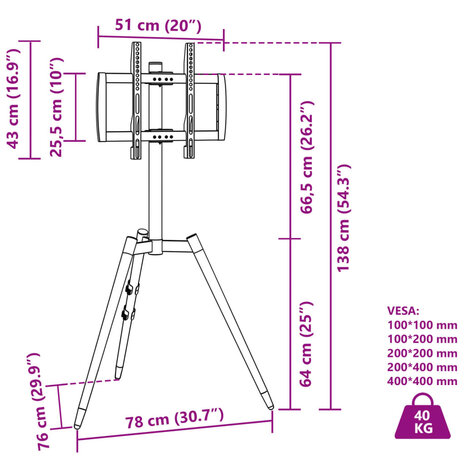 Tv-statief 32-65 inch scherm 40 kg Max VESA 400x400 mm 10