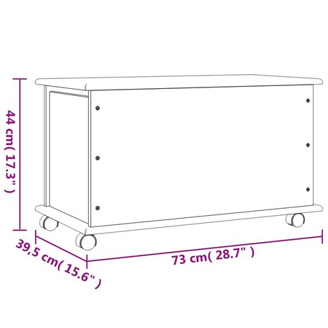 Opbergkist met wielen ALTA 73x39,5x44 cm massief grenenhout wit 8