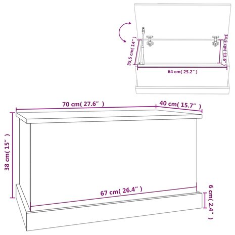 Opbergbox 70x40x38 cm bewerkt hout gerookt eikenkleurig 10