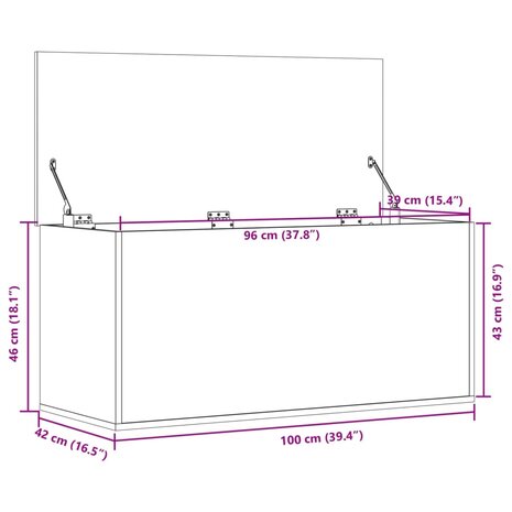 Opbergbox 100x42x46 cm bewerkt hout gerookt eikenkleurig 11