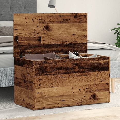 Opbergkist 84x42x46 cm bewerkt hout oud houtkleurig 1