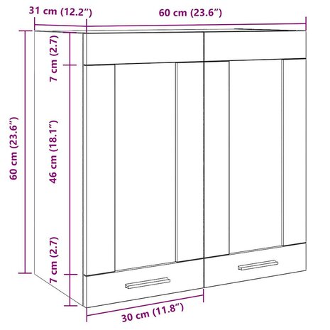 Keukenwandkast met glazen deur 60x31x60 cm betongrijs 10