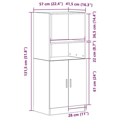 Keukenkast 57x41,5x131,5 cm bewerkt hout betongrijs 10