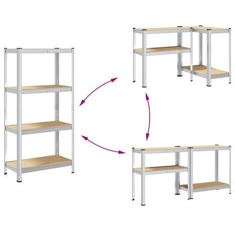 Opbergrek 4-laags staal en bewerkt hout zilverkleurig 7