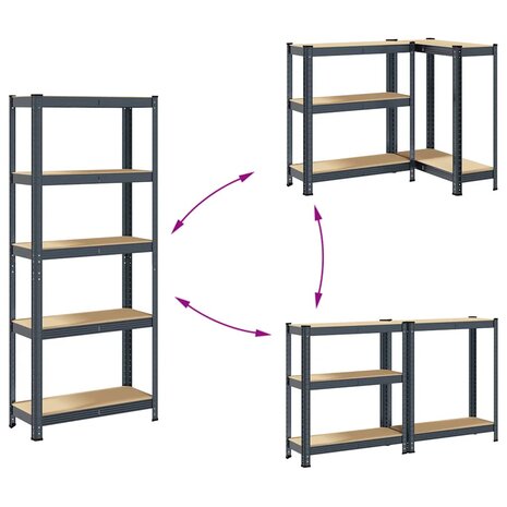 Opbergrek 5-laags staal & bewerkt hout antracietkleurig 7