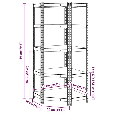 Hoekrek 5-laags staal en bewerkt hout zilverkleurig 11