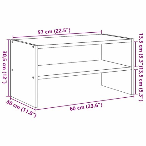 Schoenenrek stapelbaar 60x30x30,5 cm bruin eikenkleur 9