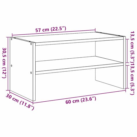 Schoenenrek stapelbaar 60x30x30,5 cm artisanaal eikenkleurig 9