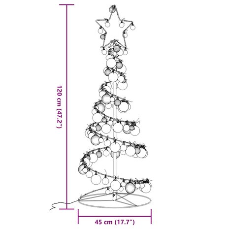 Kerstboom lichtkegel met kerstballen 80 LED&apos;s warmwitte 120 cm 10