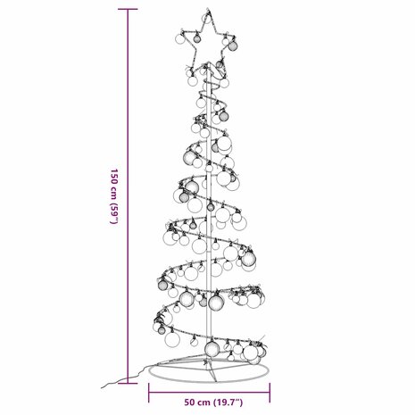 Kerstboom lichtkegel met kerstballen 100 LED&apos;s warmwitte 150 cm 10