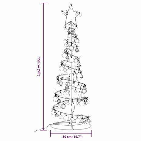 Kerstboom lichtkegel met kerstballen 100 LED&apos;s warmwitte 150 cm 10