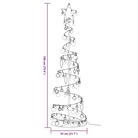 Kerstboom lichtkegel met kerstballen 120 LED&apos;s warmwitte 180 cm 10