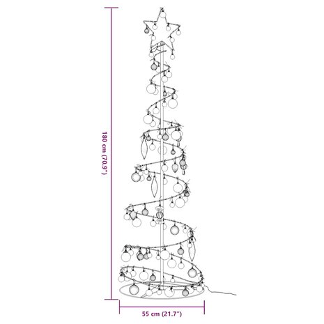 Kerstboom lichtkegel met kerstballen 120 LED&apos;s warmwitte 180 cm 10