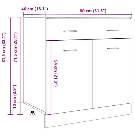 Onderkast met lade 80x46x81,5 cm bewerkt hout betongrijs 11