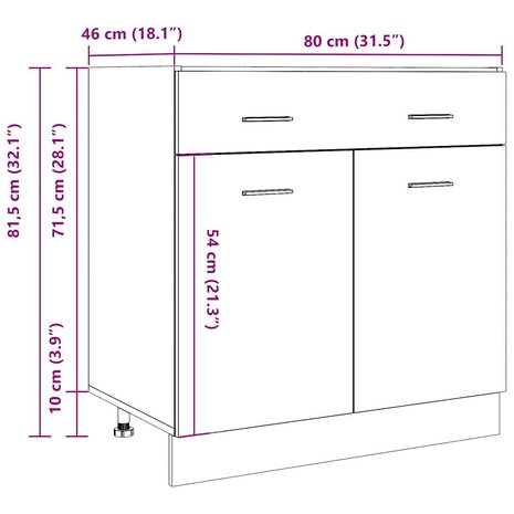 Onderkast met lade 80x46x81,5 cm bewerkt hout oud houtkleurig 11