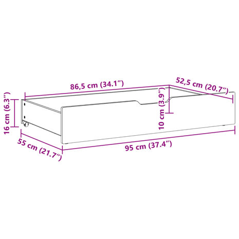 Bedlades 2 st met wieltjes 95x55x16 cm massief grenenhout 8