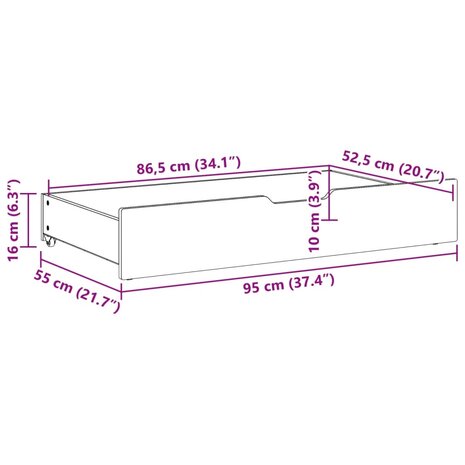 Bedlades 2 st 95x55x16 massief grenenhout wasbruin 8