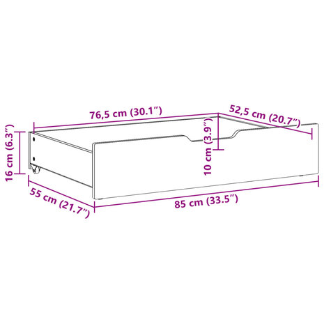 Bedlades 2 st met wieltjes 85x55x16 cm massief grenenhout 8