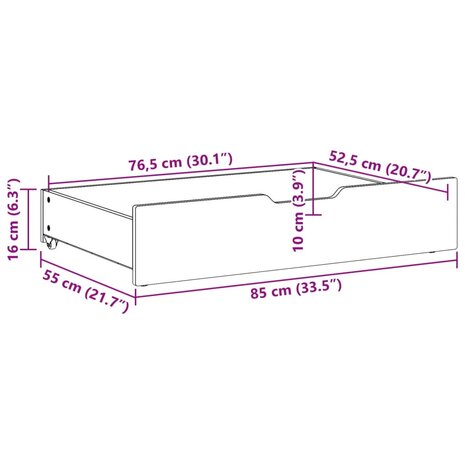 Bedlades 2 st 85x55x16 massief grenenhout wasbruin 8