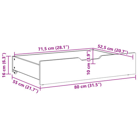 Bedlades 2 st met wieltjes 80x55x16 cm massief grenenhout 8