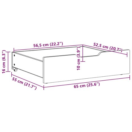 Bedlades 2 st met wieltjes 65x55x16 cm massief grenenhout 8