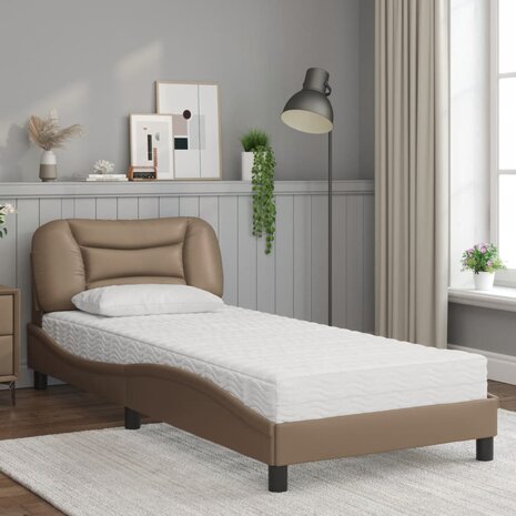 Bed met matras kunstleer cappuccinokleurig 90x200 cm 3