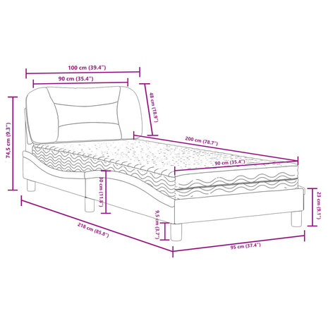 Bed met matras kunstleer cappuccinokleurig 90x200 cm 12