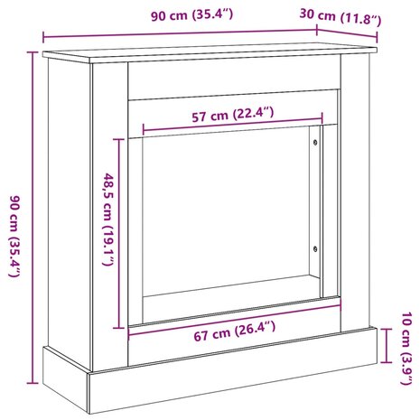 Haardombouw 90x30x90 cm bewerkt hout grijs sonoma eikenkleur 9