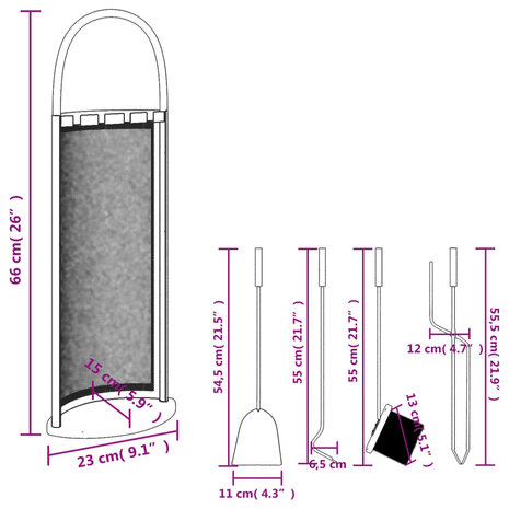 5-delige Haardset 23x15x66 cm staal 10