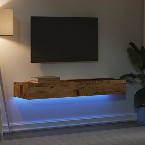 Tv-meubels met LED-verlichting 2 st 60x35x15,5 cm oud hout 4