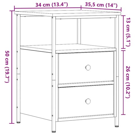 Nachtkastjes 2 st 34x35,5x50 cm bewerkt hout oud houtkleurig 11