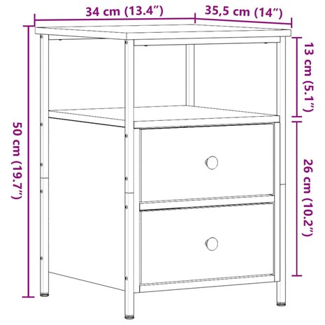 Nachtkastjes 2 st 34x35,5x50 cm bewerkt hout artisanaal eiken 11